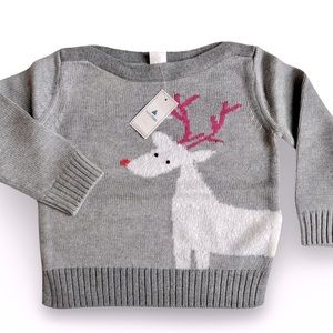 NWT Baby Gap Reindeer Cotton Christmas Sweater - Gray - Size 2T
